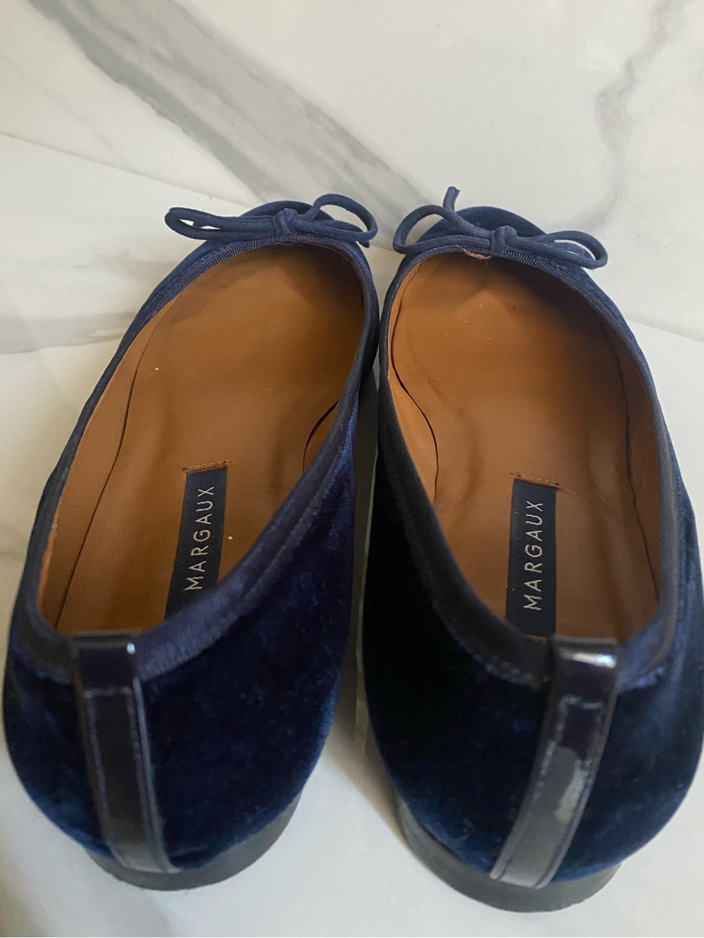 Margaux Lonnberg Dark Blue Velvet Demi Ballet Flats 7.5 Chic Event Classic - Picture 5 of 10